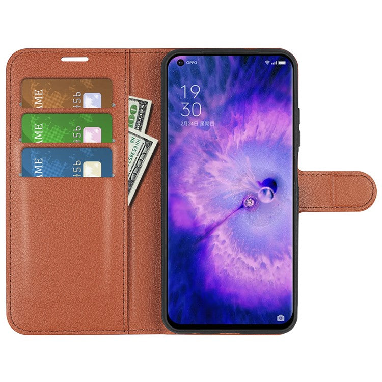 PU Leather Smartphone Cover Bag for Oppo Find X5, Wallet Anti-scratch Litchi Texture Phone Stand Function Dustproof Case - Brown