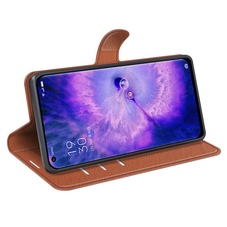 PU Leather Smartphone Cover Bag for Oppo Find X5, Wallet Anti-scratch Litchi Texture Phone Stand Function Dustproof Case - Brown