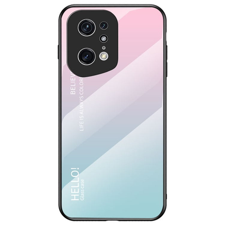 Stylish Gradient Color Phone Case for Oppo Find X5 Pro, Drop Protection Tempered Glass + PC + TPU Hybrid Back Cover - Gradient Pink Blue