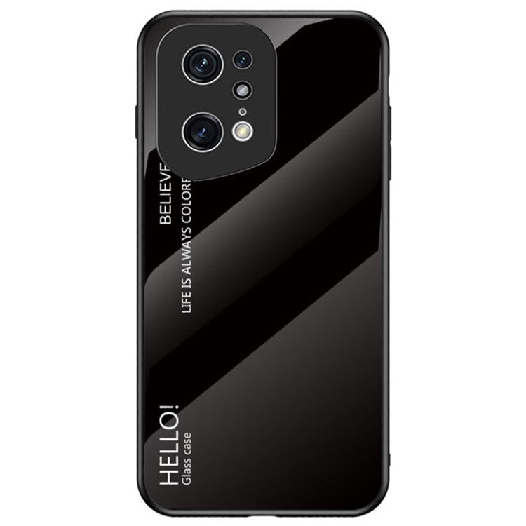 Stylish Gradient Color Phone Case for Oppo Find X5 Pro, Drop Protection Tempered Glass + PC + TPU Hybrid Back Cover - Black