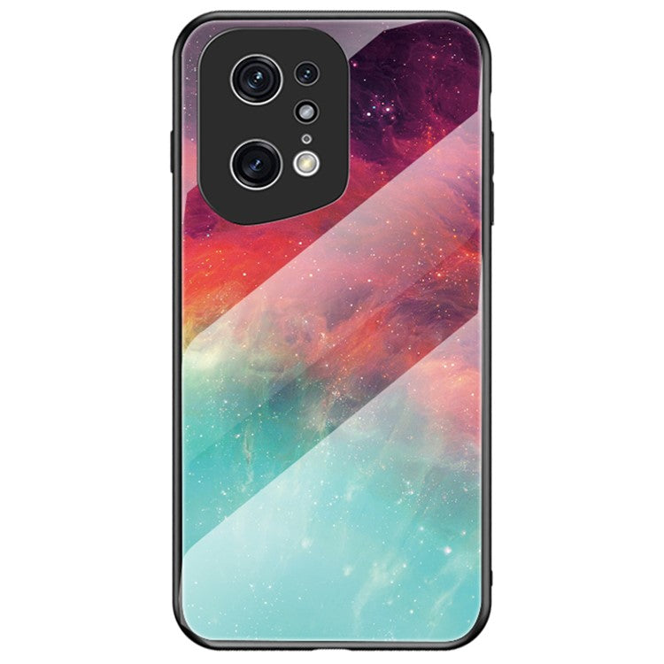 Starry Sky Pattern Phone Case for Oppo Find X5 Pro, TPU Frame Tempered Glass + PC Back Cover - Color Starry Sky