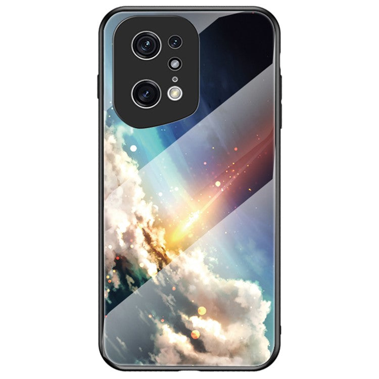 Starry Sky Pattern Phone Case for Oppo Find X5 Pro, TPU Frame Tempered Glass + PC Back Cover - Bright Starry Sky