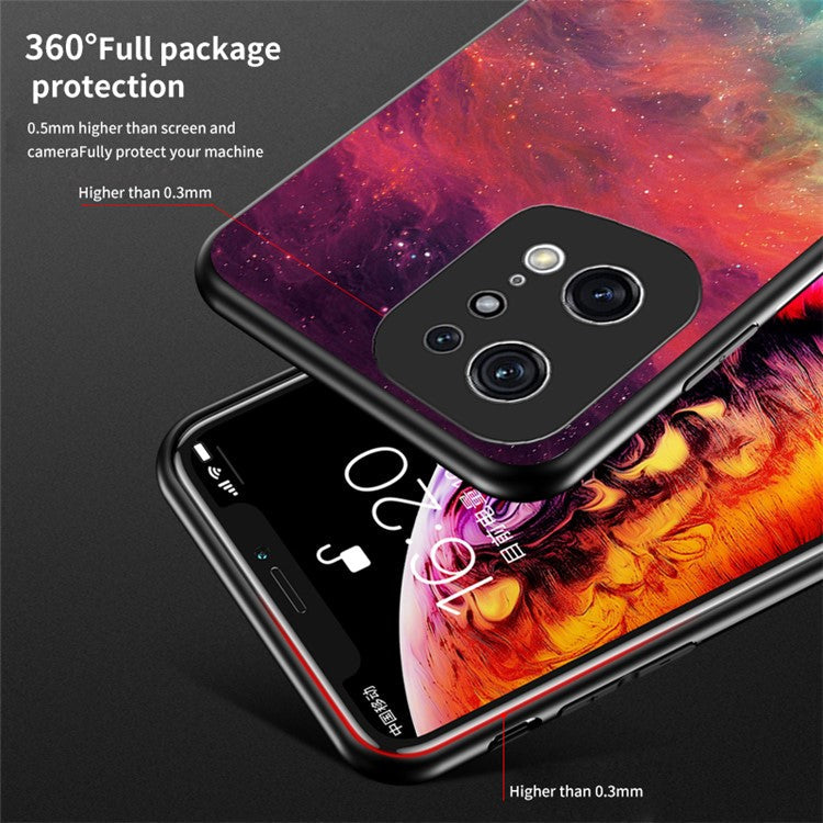 Starry Sky Pattern Phone Case for Oppo Find X5 Pro, TPU Frame Tempered Glass + PC Back Cover - Bright Starry Sky