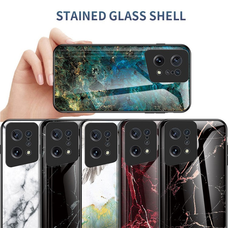 Marble Pattern Phone Case for Oppo Find X5, TPU Frame Tempered Glass + PC Back Shockproof Anti-fall Cover - Emerald Marble