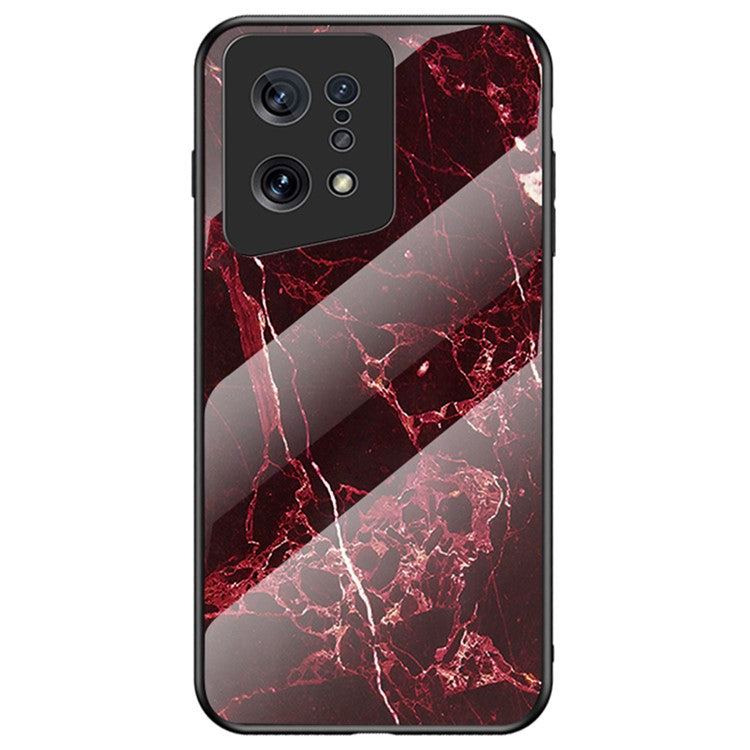 Marble Pattern Phone Case for Oppo Find X5, TPU Frame Tempered Glass + PC Back Shockproof Anti-fall Cover - Blood Red Marble