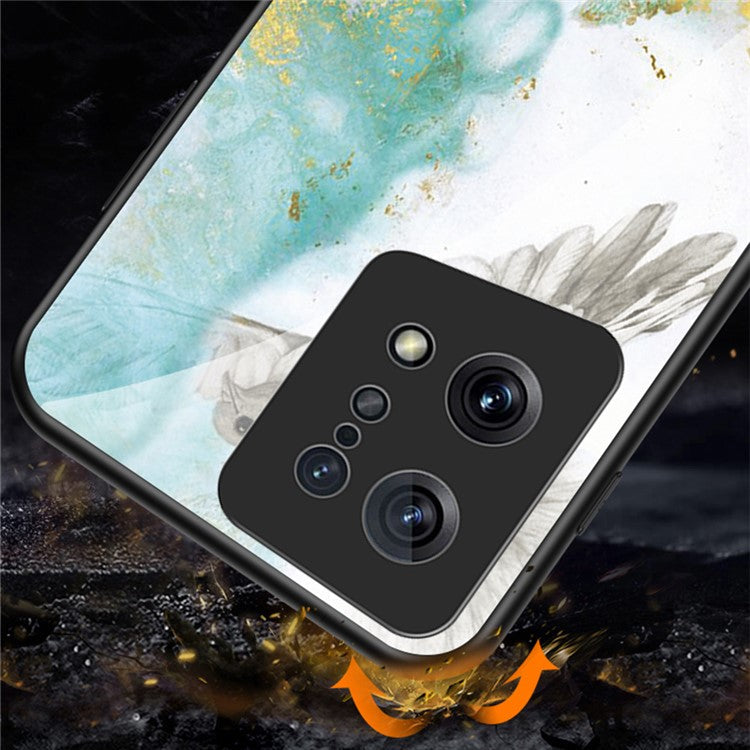 Marble Pattern Phone Case for Oppo Find X5, TPU Frame Tempered Glass + PC Back Shockproof Anti-fall Cover - Blood Red Marble