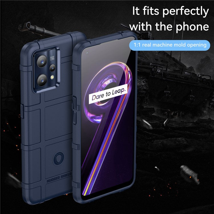 For Realme 9 Pro+ / 9 4G / Narzo 50 Pro 5G Rugged Square Grid Design Thickened TPU Anti-scratch Phone Case Protective Cover - Blue