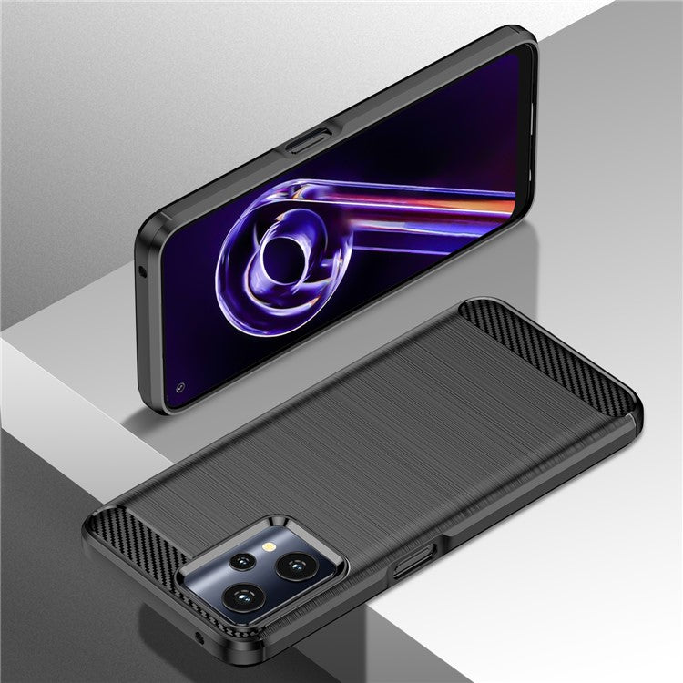 For Realme 9 Pro 5G / 9 5G / V25 / OnePlus Nord CE 2 Lite 5G 1.8mm TPU Brushed Phone Case Carbon Fiber Texture Protective Cover - Black