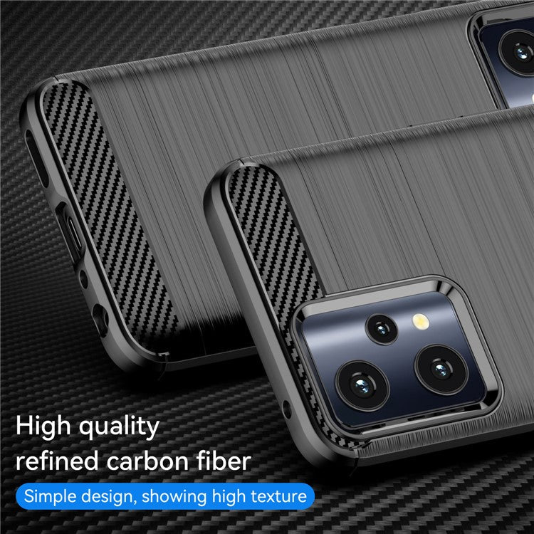 For Realme 9 Pro 5G / 9 5G / V25 / OnePlus Nord CE 2 Lite 5G 1.8mm TPU Brushed Phone Case Carbon Fiber Texture Protective Cover - Black