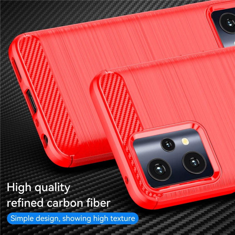 For Realme 9 Pro 5G / 9 5G / V25 / OnePlus Nord CE 2 Lite 5G 1.8mm TPU Brushed Phone Case Carbon Fiber Texture Protective Cover - Red