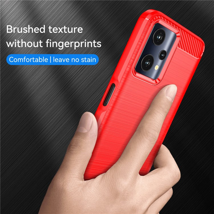 For Realme 9 Pro 5G / 9 5G / V25 / OnePlus Nord CE 2 Lite 5G 1.8mm TPU Brushed Phone Case Carbon Fiber Texture Protective Cover - Red