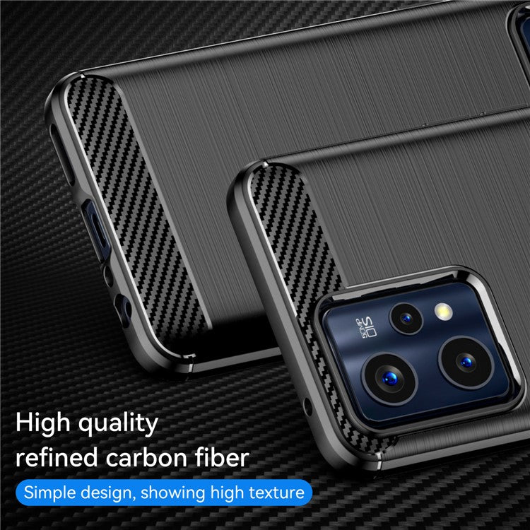 For Realme 9 Pro+ / 9 4G / Narzo 50 Pro 5G Carbon Fiber Texture Brushed Surface 1.8mm TPU Phone Case Shell - Black