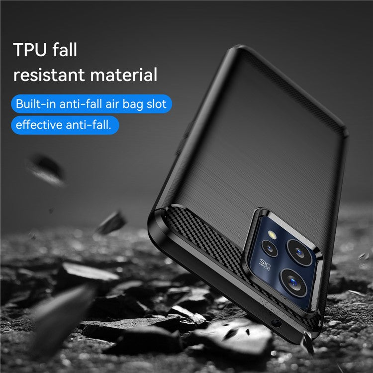 For Realme 9 Pro+ / 9 4G / Narzo 50 Pro 5G Carbon Fiber Texture Brushed Surface 1.8mm TPU Phone Case Shell - Black
