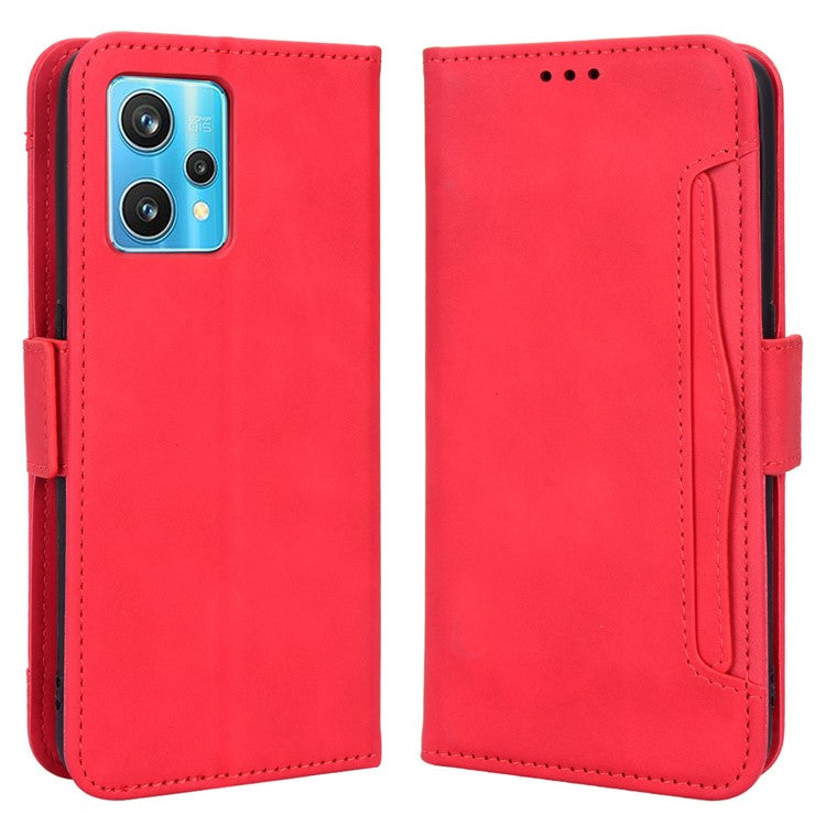 For Realme 9 Pro 5G / V25 5G / 9 5G (Global Version) / 9 5G (EU Version) Multiple Card Slots Protective Case Wallet Stand PU Leather Magnetic Closing Cell Phone Cover - Red