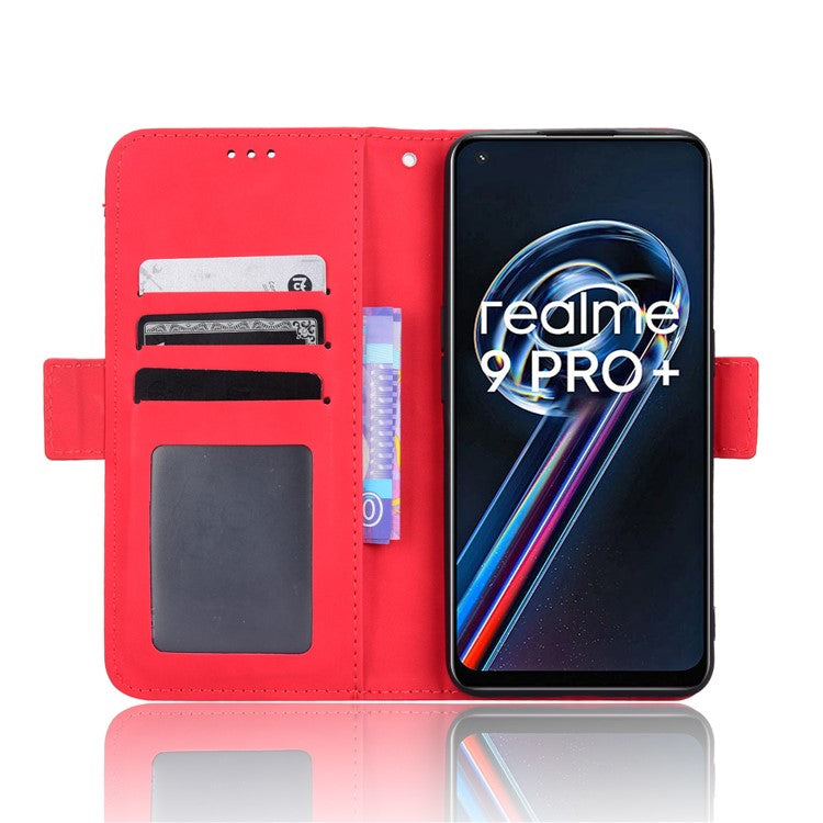 For Realme 9 Pro 5G / V25 5G / 9 5G (Global Version) / 9 5G (EU Version) Multiple Card Slots Protective Case Wallet Stand PU Leather Magnetic Closing Cell Phone Cover - Red