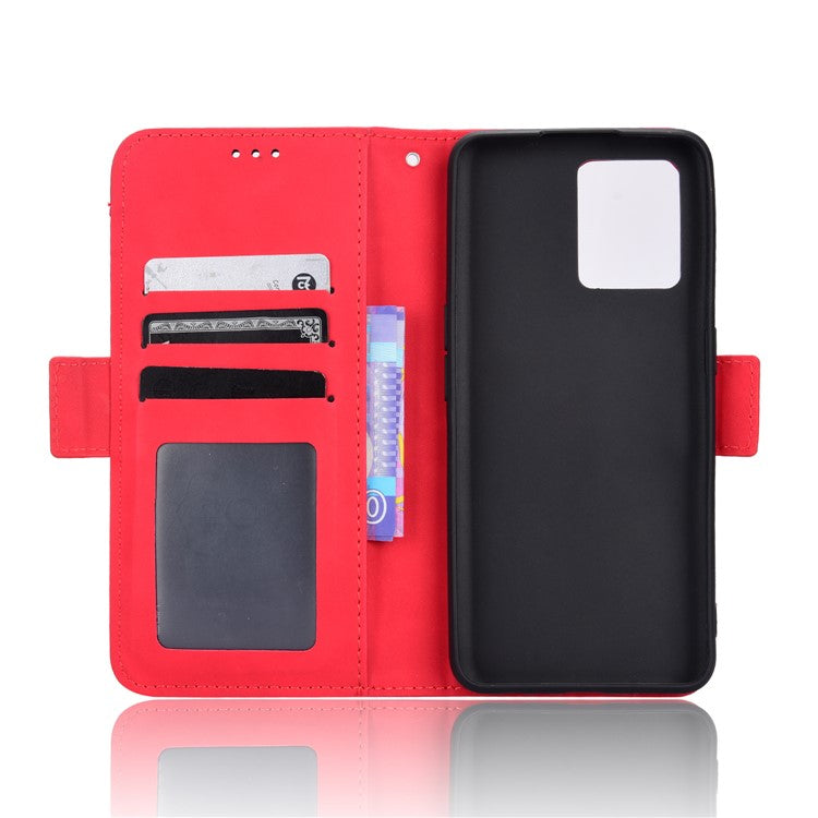 For Realme 9 Pro 5G / V25 5G / 9 5G (Global Version) / 9 5G (EU Version) Multiple Card Slots Protective Case Wallet Stand PU Leather Magnetic Closing Cell Phone Cover - Red