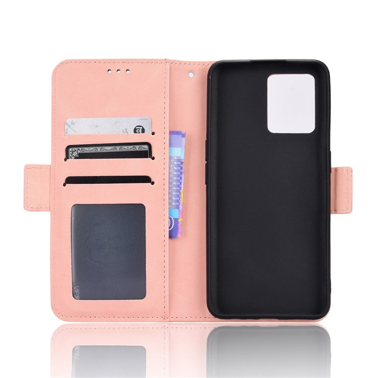 For Realme 9 Pro 5G / V25 5G / 9 5G (Global Version) / 9 5G (EU Version) Multiple Card Slots Protective Case Wallet Stand PU Leather Magnetic Closing Cell Phone Cover - Pink