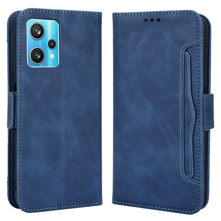 For Realme 9 Pro 5G / V25 5G / 9 5G (Global Version) / 9 5G (EU Version) Multiple Card Slots Protective Case Wallet Stand PU Leather Magnetic Closing Cell Phone Cover - Blue