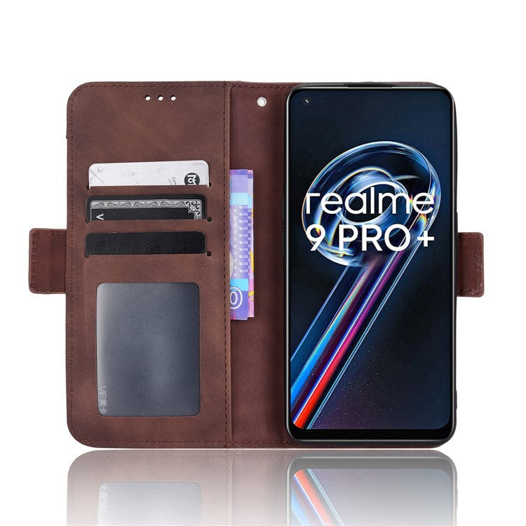 For Realme 9 Pro 5G / V25 5G / 9 5G (Global Version) / 9 5G (EU Version) Multiple Card Slots Protective Case Wallet Stand PU Leather Magnetic Closing Cell Phone Cover - Brown