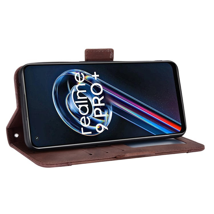 For Realme 9 Pro 5G / V25 5G / 9 5G (Global Version) / 9 5G (EU Version) Multiple Card Slots Protective Case Wallet Stand PU Leather Magnetic Closing Cell Phone Cover - Brown