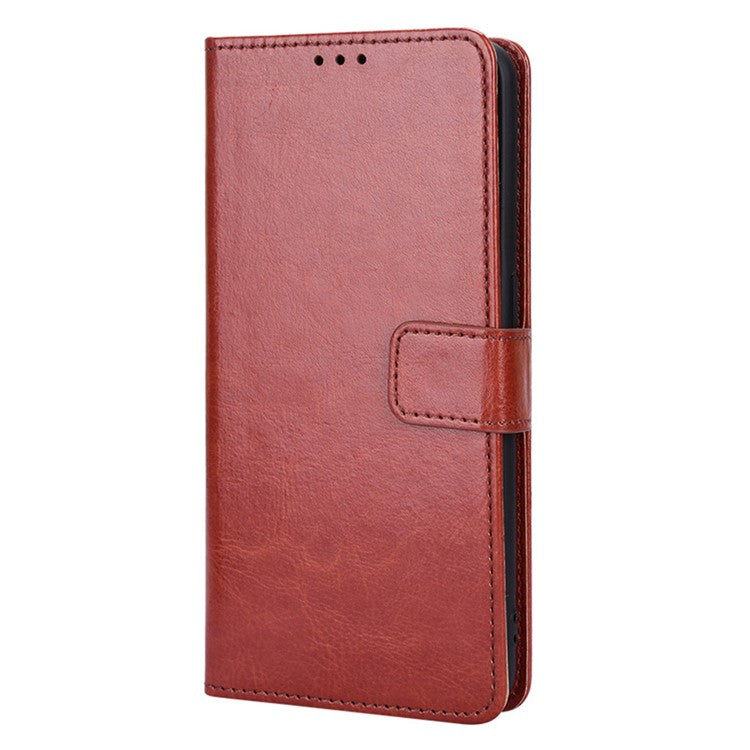 For Realme 9 Pro 5G / V25 5G / 9 5G (Global Version) / 9 5G (EU Version) Drop-proof Crazy Horse Leather Phone Case Well-protected Wallet Stand Function Shell with Strap - Brown