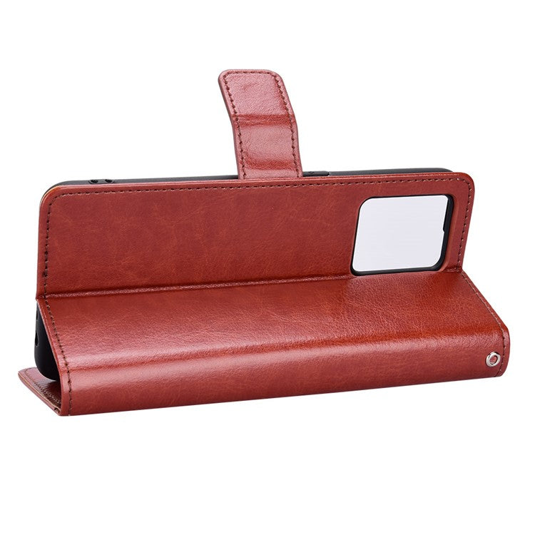 For Realme 9 Pro 5G / V25 5G / 9 5G (Global Version) / 9 5G (EU Version) Drop-proof Crazy Horse Leather Phone Case Well-protected Wallet Stand Function Shell with Strap - Brown