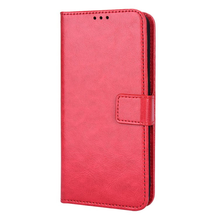 For Realme 9 Pro+ Scratch-resistant Crazy Horse Leather Phone Case Folio Flip Wallet Stand Shell with Strap - Red