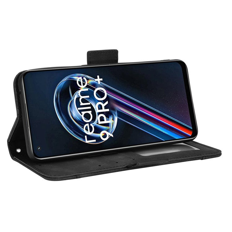 For Realme 9 Pro+ Wallet Stand PU Leather Protective Case Multiple Card Slots Magnetic Closing Phone Shell - Black