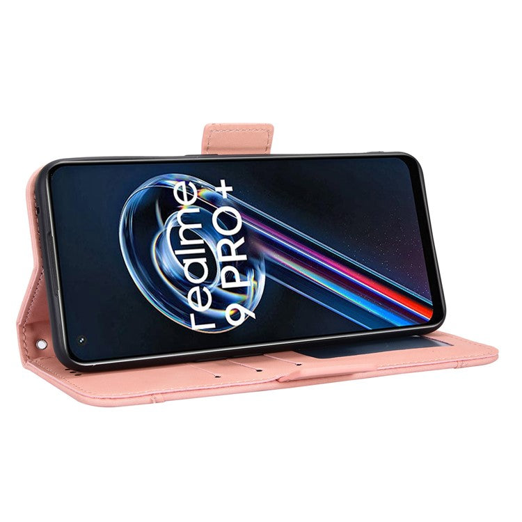 For Realme 9 Pro+ Wallet Stand PU Leather Protective Case Multiple Card Slots Magnetic Closing Phone Shell - Pink