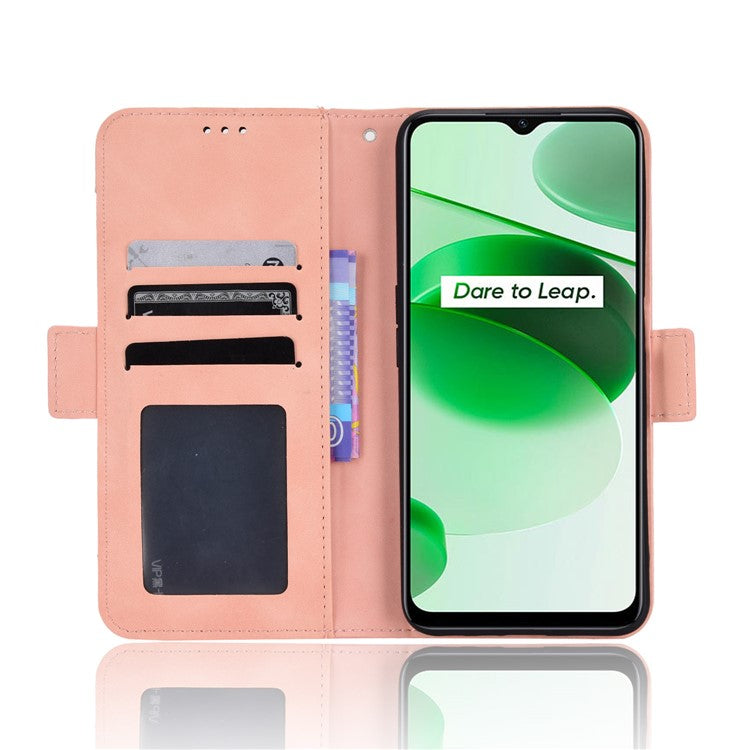 For Realme C35 Wallet Stand Anti-scratch PU Leather Protective Case Multiple Card Slots Magnetic Closing Phone Shell - Pink