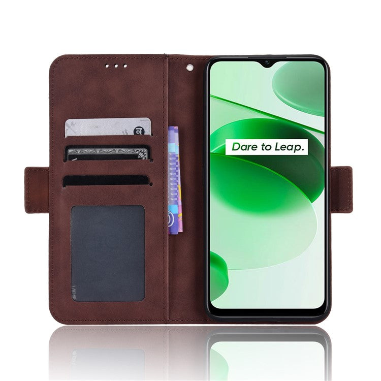 For Realme C35 Wallet Stand Anti-scratch PU Leather Protective Case Multiple Card Slots Magnetic Closing Phone Shell - Brown