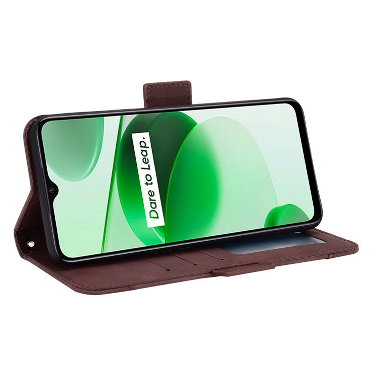 For Realme C35 Wallet Stand Anti-scratch PU Leather Protective Case Multiple Card Slots Magnetic Closing Phone Shell - Brown