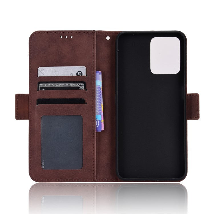 For Realme C35 Wallet Stand Anti-scratch PU Leather Protective Case Multiple Card Slots Magnetic Closing Phone Shell - Brown
