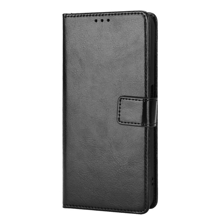 For Realme C35 Crazy Horse Texture Well-protected PU Leather Mobile Phone Stand Case Wallet Cover - Black