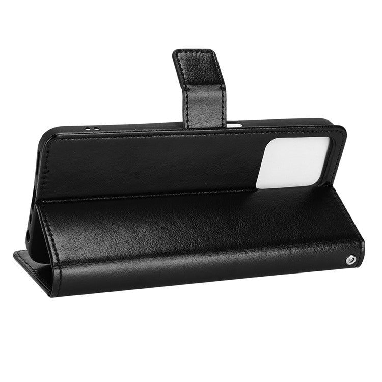 For Realme C35 Crazy Horse Texture Well-protected PU Leather Mobile Phone Stand Case Wallet Cover - Black