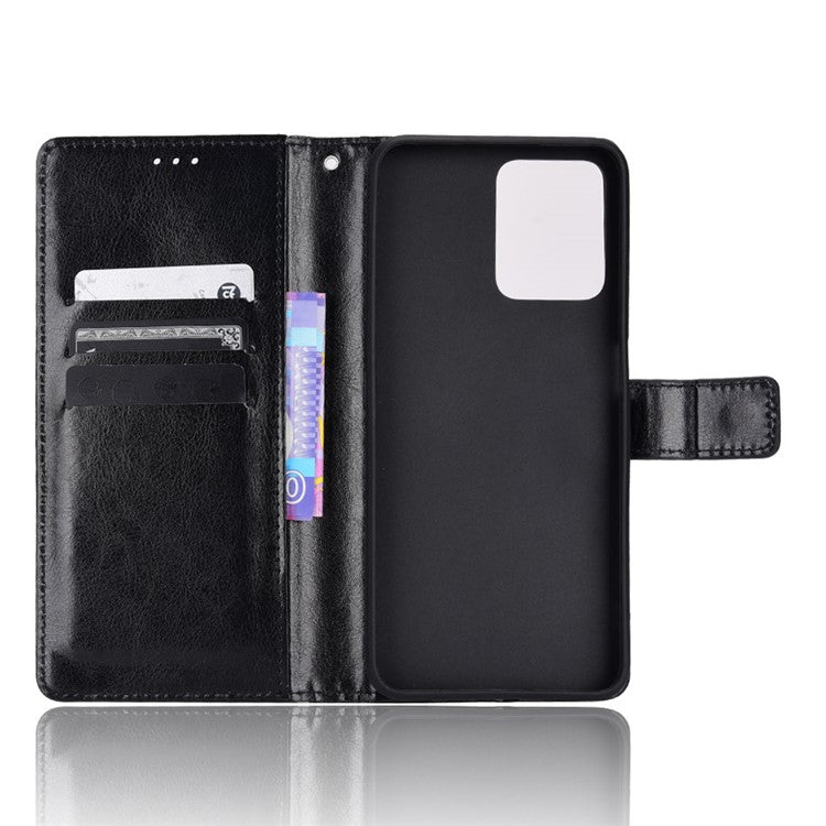 For Realme C35 Crazy Horse Texture Well-protected PU Leather Mobile Phone Stand Case Wallet Cover - Black