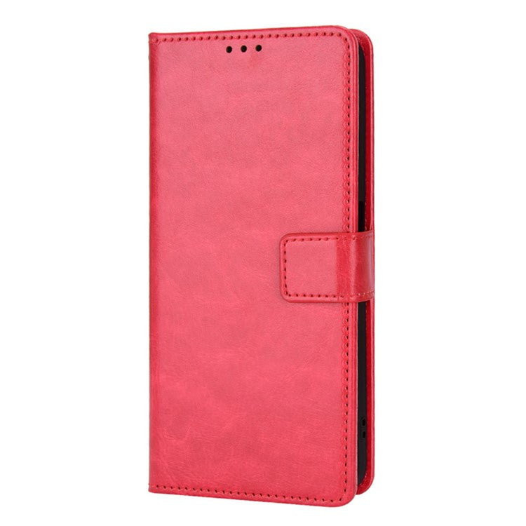 For Realme C35 Crazy Horse Texture Well-protected PU Leather Mobile Phone Stand Case Wallet Cover - Red