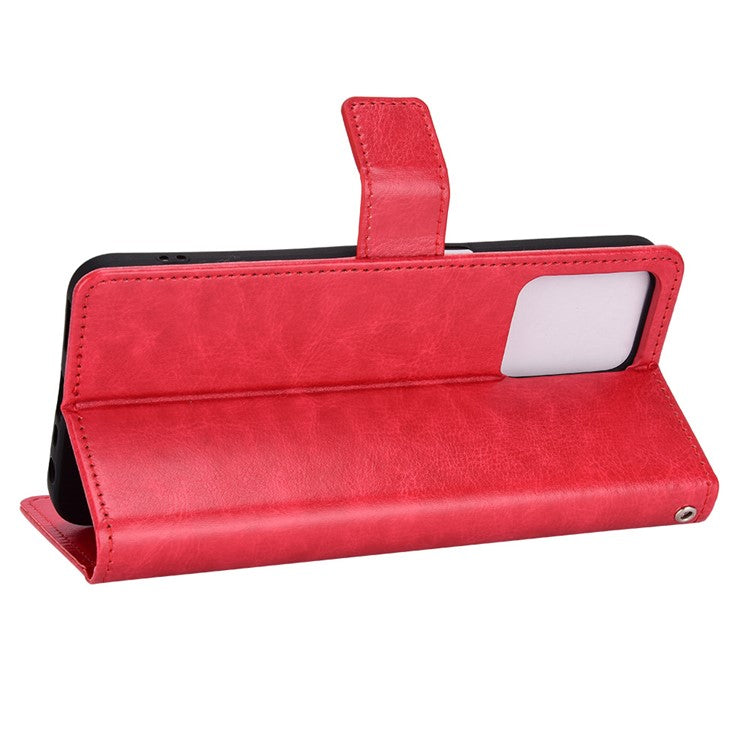 For Realme C35 Crazy Horse Texture Well-protected PU Leather Mobile Phone Stand Case Wallet Cover - Red