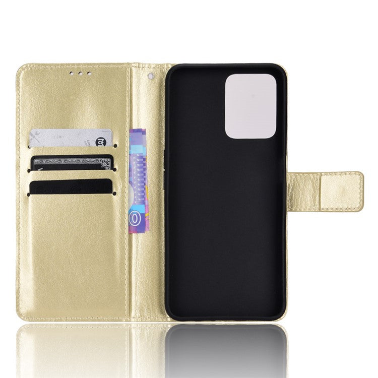 For Realme C35 Crazy Horse Texture Well-protected PU Leather Mobile Phone Stand Case Wallet Cover - Gold