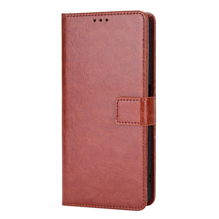 For Realme C35 Crazy Horse Texture Well-protected PU Leather Mobile Phone Stand Case Wallet Cover - Brown