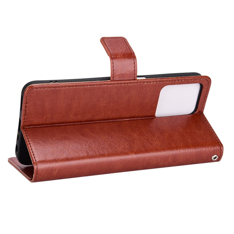 For Realme C35 Crazy Horse Texture Well-protected PU Leather Mobile Phone Stand Case Wallet Cover - Brown