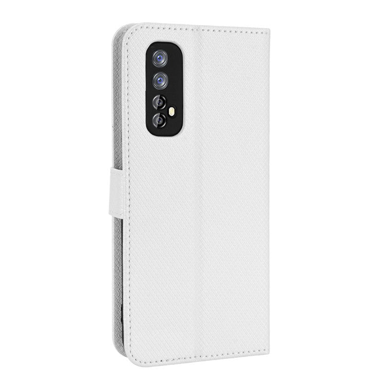 For Realme 7 (Global)/Realme Narzo 20 Pro Diamond Texture Phone Case Cover with Wallet Function PU Leather + TPU Stand Cell Phone Shell - White