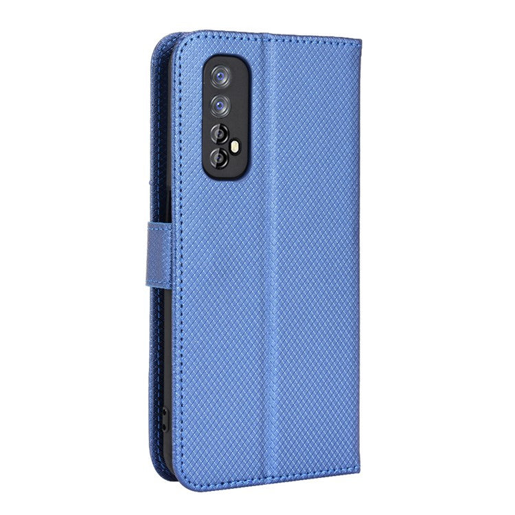 For Realme 7 (Global)/Realme Narzo 20 Pro Diamond Texture Phone Case Cover with Wallet Function PU Leather + TPU Stand Cell Phone Shell - Blue
