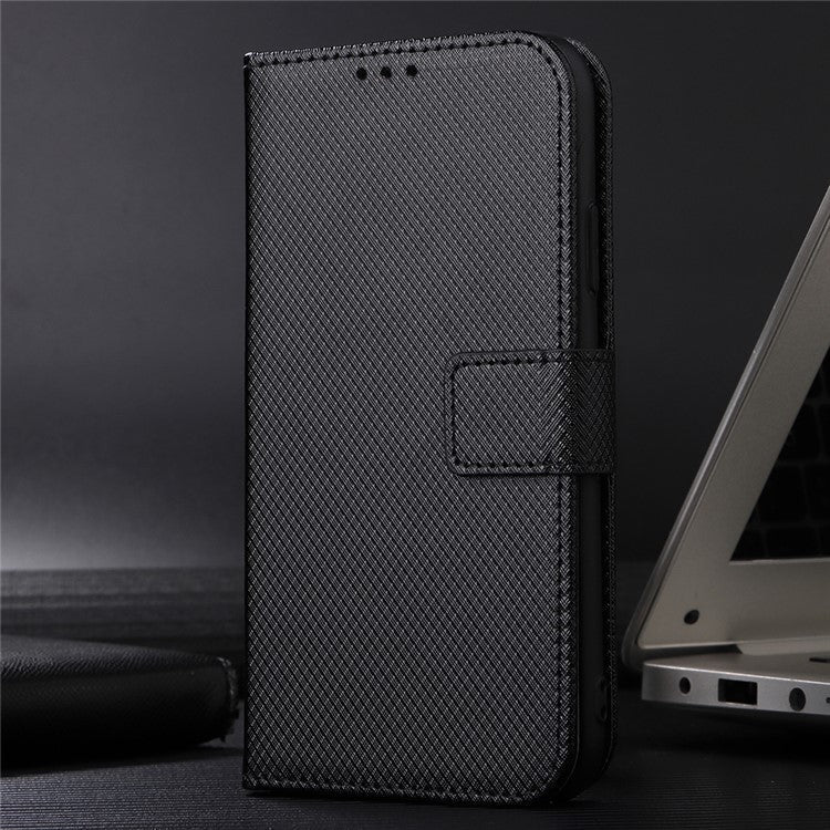 For Realme C11 (2021)/C20 Diamond Texture Fall Proof Phone Case Cover PU Leather Wallet Stand Cell Phone Shell with Strap - Black