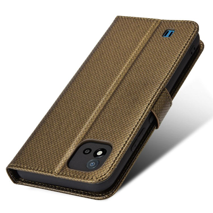 For Realme C11 (2021)/C20 Diamond Texture Fall Proof Phone Case Cover PU Leather Wallet Stand Cell Phone Shell with Strap - Brown