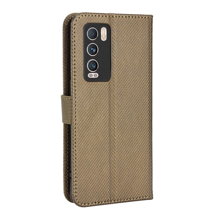For Realme GT Explorer Master Diamond Texture Phone Case Cover PU Leather Wallet Viewing Stand Cell Phone Shell with Strap - Brown