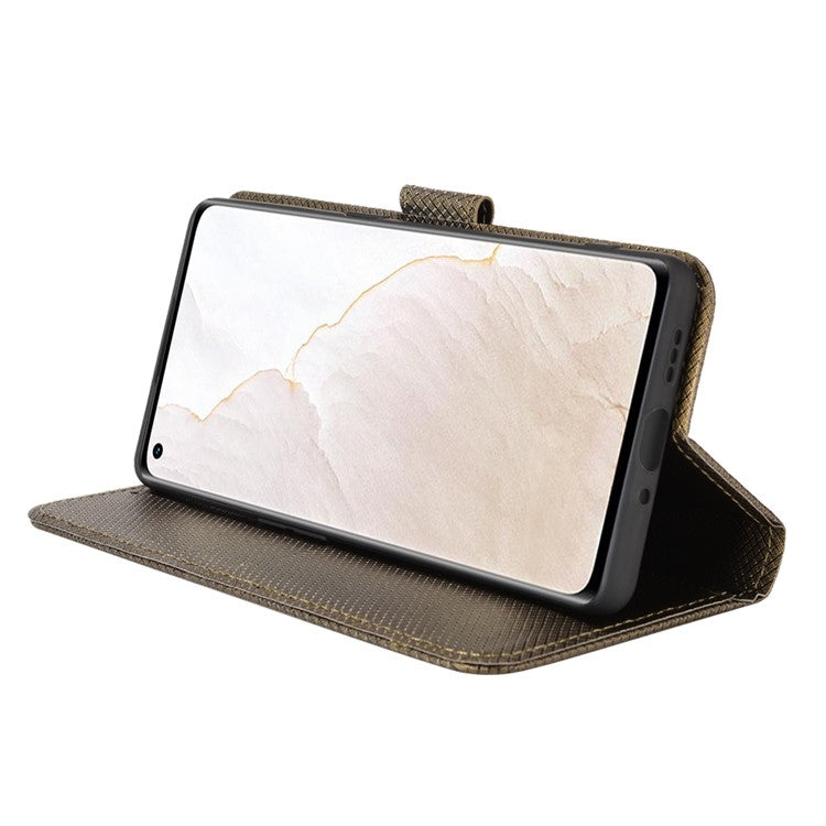 For Realme GT Explorer Master Diamond Texture Phone Case Cover PU Leather Wallet Viewing Stand Cell Phone Shell with Strap - Brown