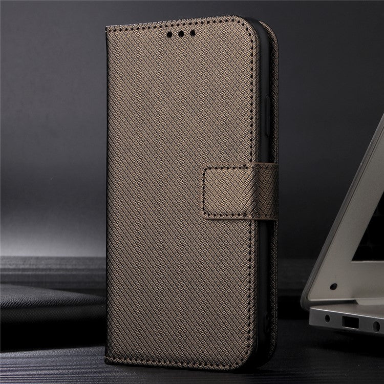 For Realme GT Explorer Master Diamond Texture Phone Case Cover PU Leather Wallet Viewing Stand Cell Phone Shell with Strap - Brown