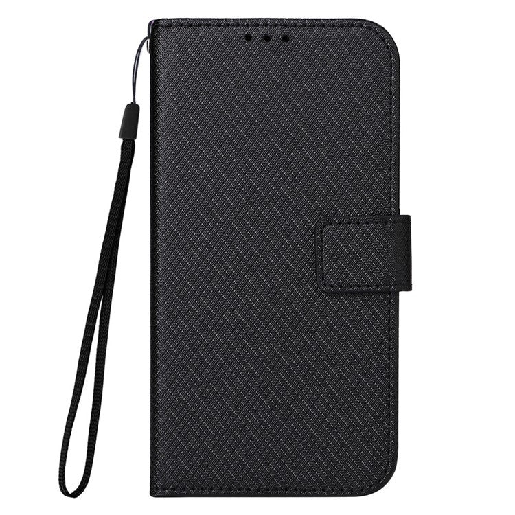 For Realme Narzo 50A Phone Case Cover Diamond Texture PU Leather Wallet Stand Cell Phone Shell with Strap - Black