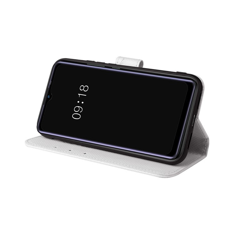 For Realme Narzo 50A Phone Case Cover Diamond Texture PU Leather Wallet Stand Cell Phone Shell with Strap - White